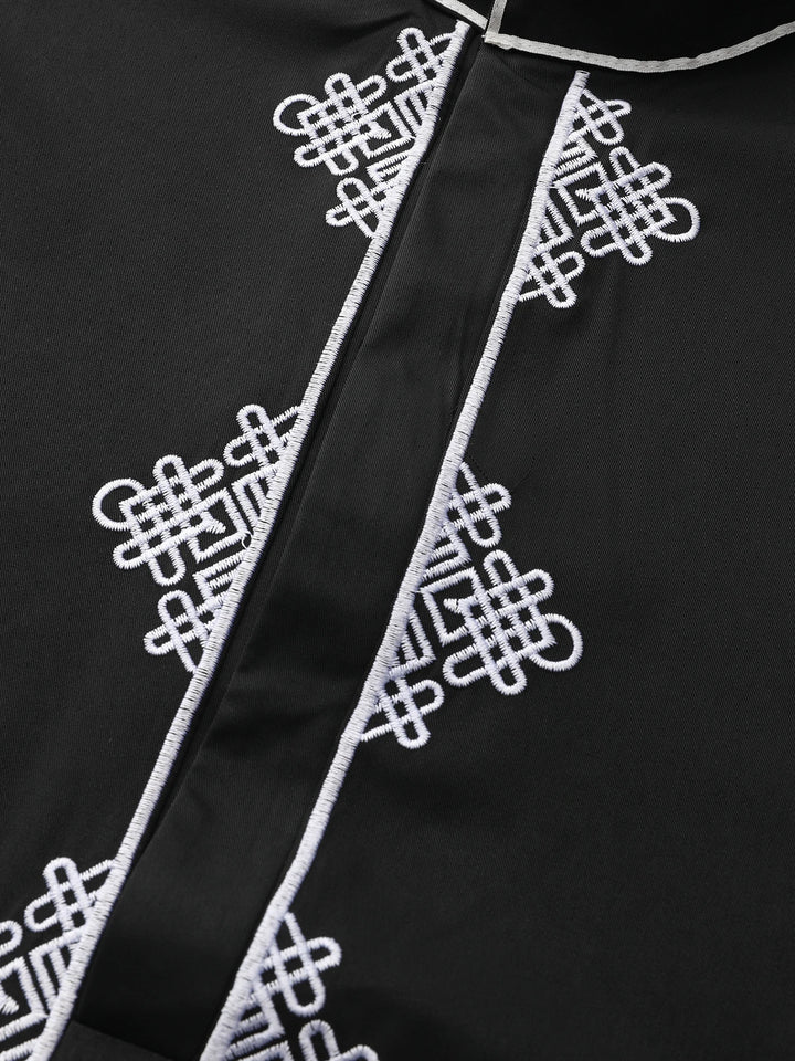 Muslim Men's Black Embroidery Robe