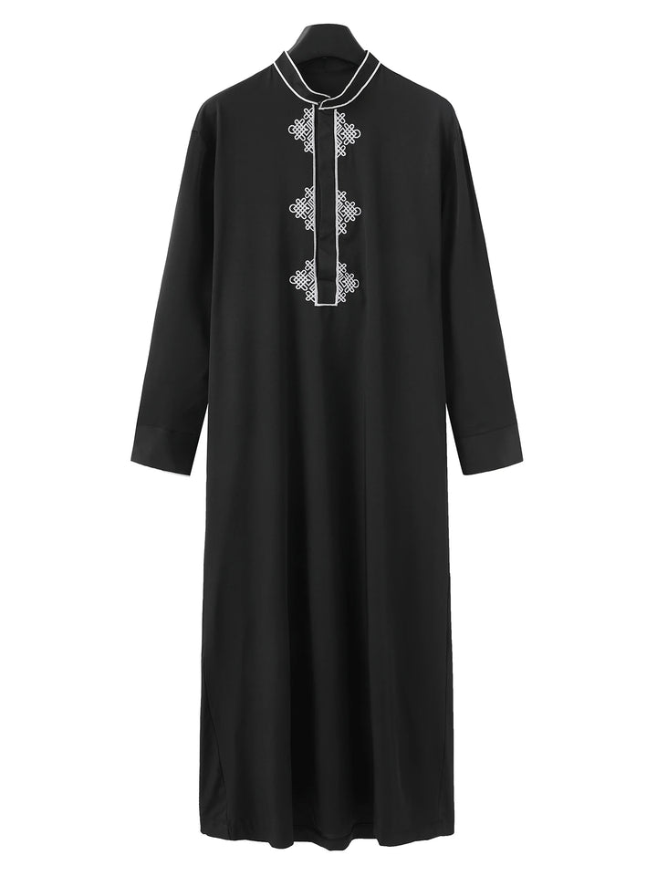 Muslim Men's Black Embroidery Robe