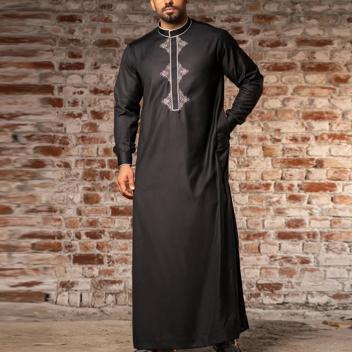 Muslim Men's Black Embroidery Robe
