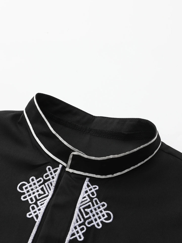 Muslim Men's Black Embroidery Robe