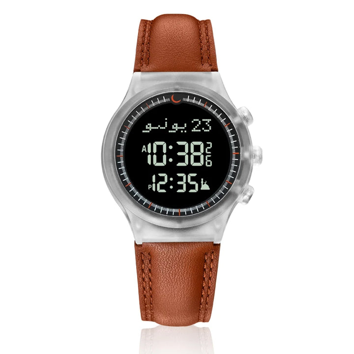 Islamic Business Man Watch Prayer Wristwatch Azan Athan Alarm with Hijri Calendar Auto-Compass Mosque Clock