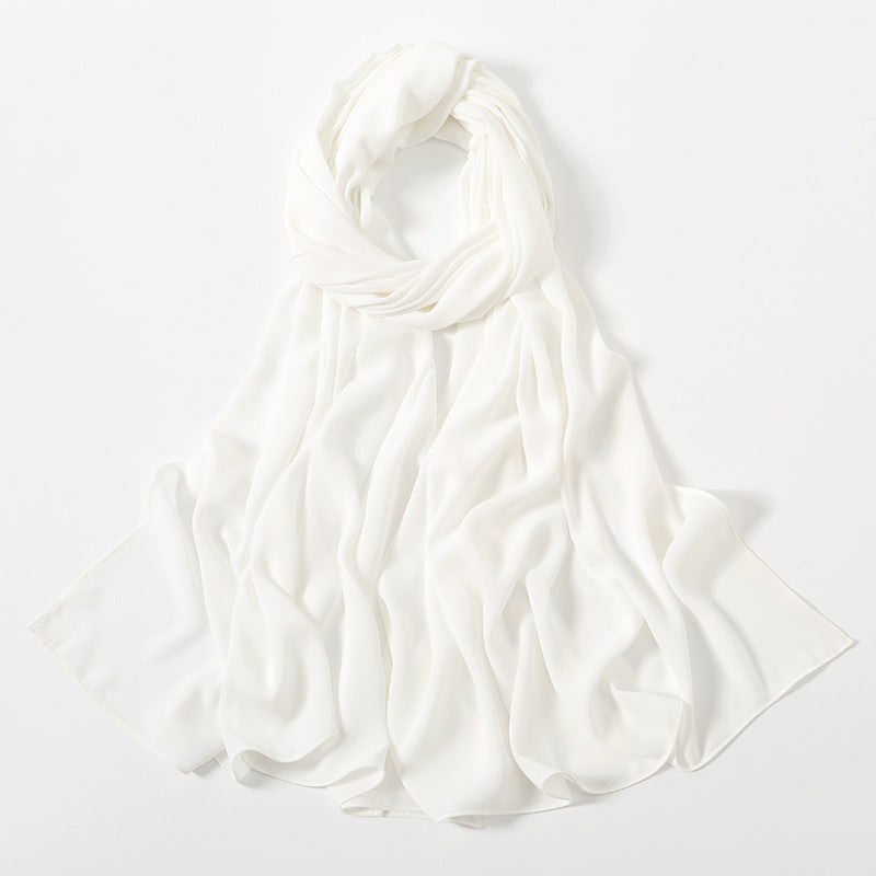 Solid Color Long Chiffon Scarf for Woman