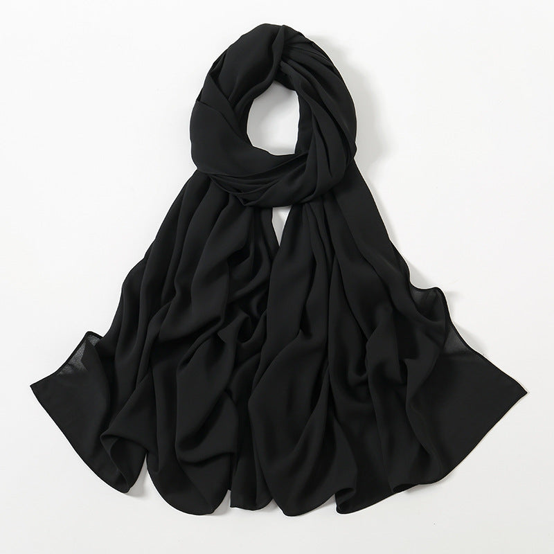 Solid Color Long Chiffon Scarf for Woman