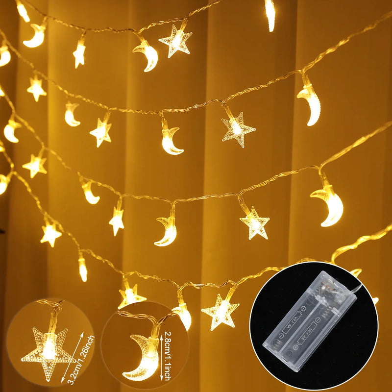 Moon Star Eid Mubarak String Light 2025 Ramadan Decoration For Home