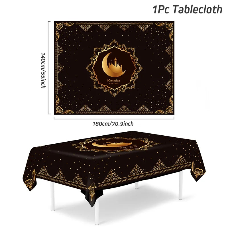 Eid Mubarak Star Moon Tablecloth Ramadan Kareem Decor for Home 2025