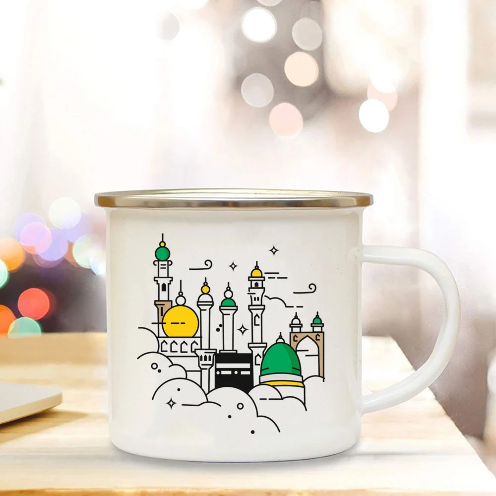 Muslim White Enamel Coffee and Tea Mug