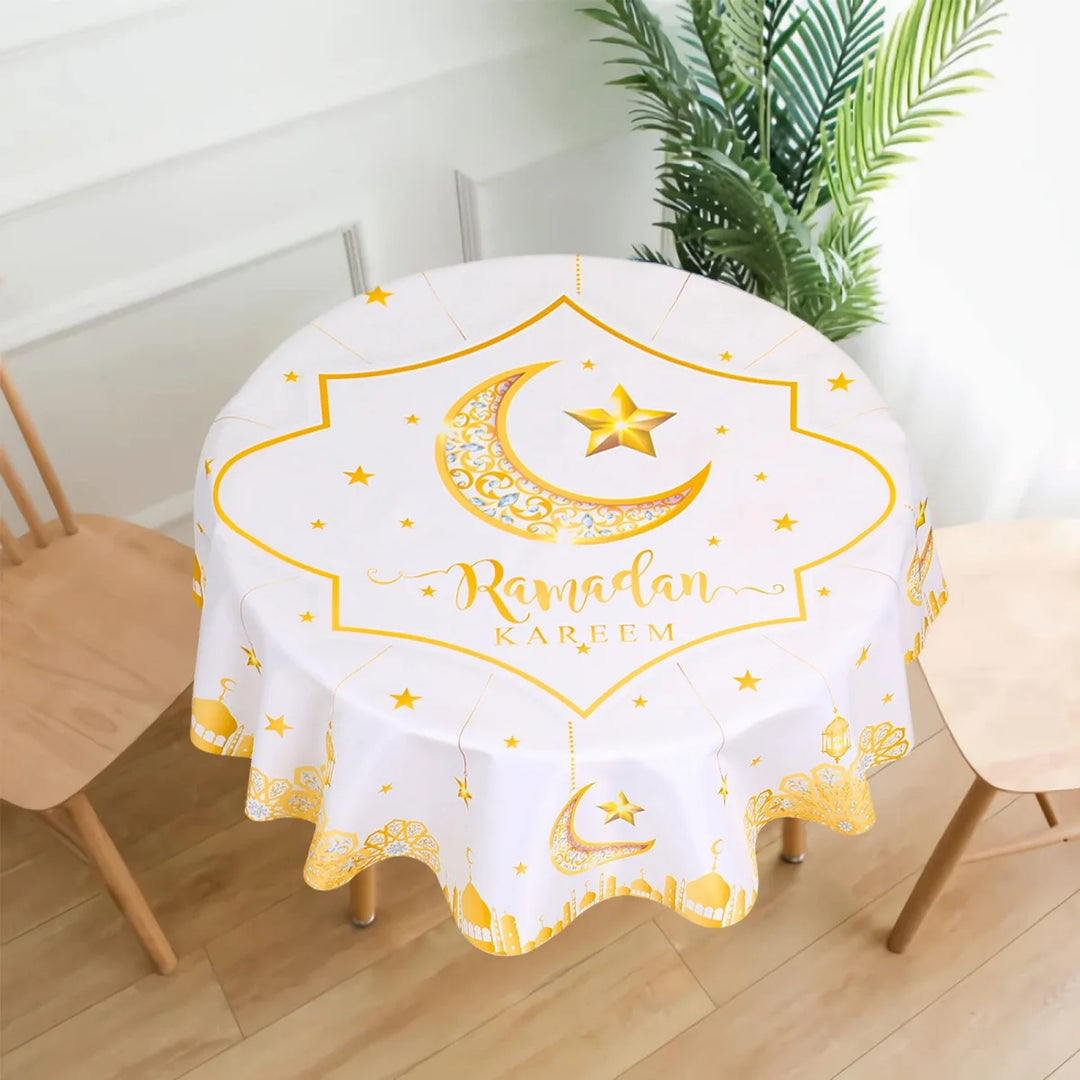 Eid Mubarak Moon Star Round Tablecloth