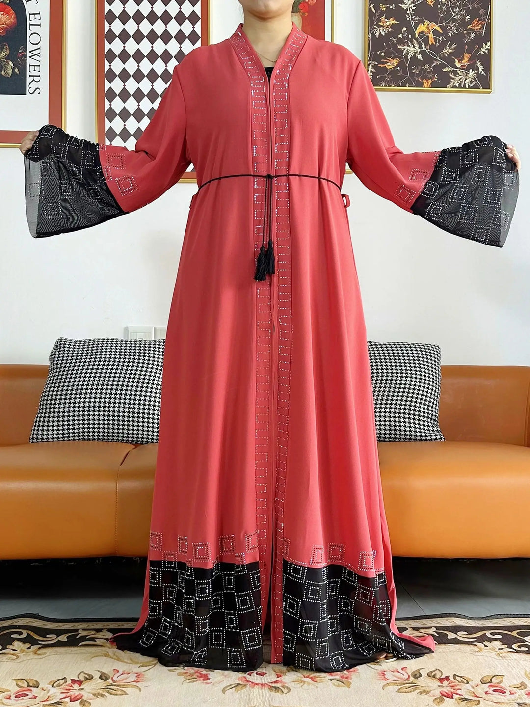 Women Long Sleeve Chiffon Abaya