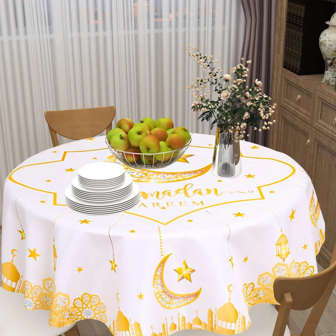 Eid Mubarak Moon Star Round Tablecloth