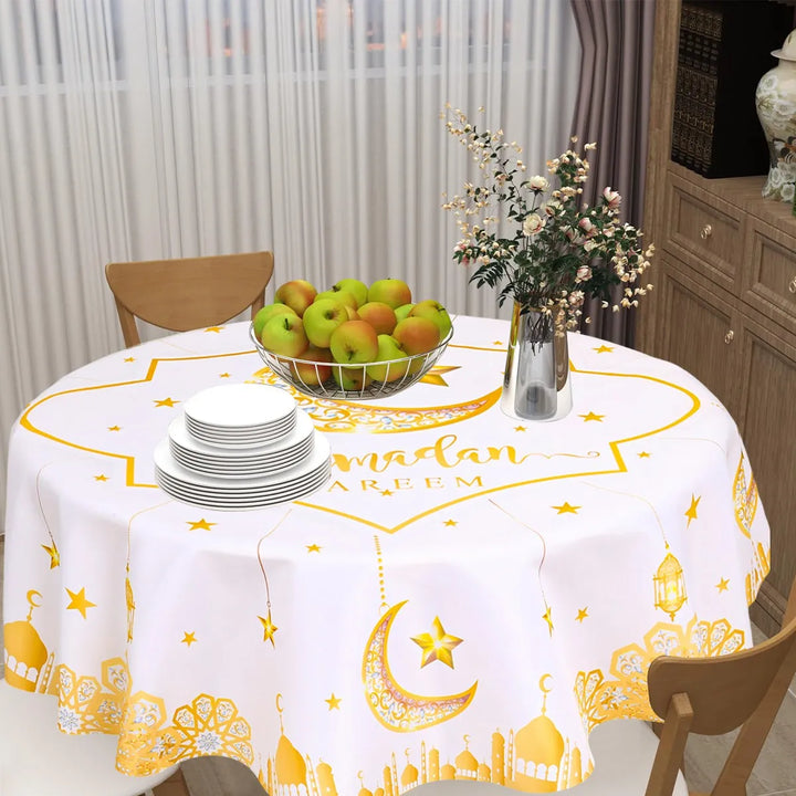 Eid Mubarak Moon Star Round Tablecloth