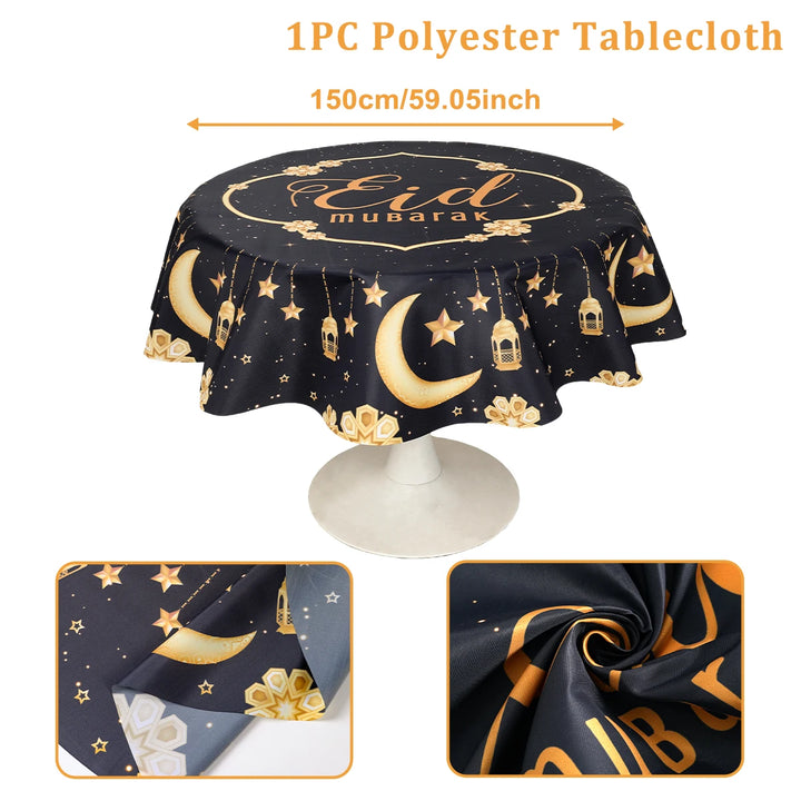 Eid Mubarak Moon Star Round Tablecloth