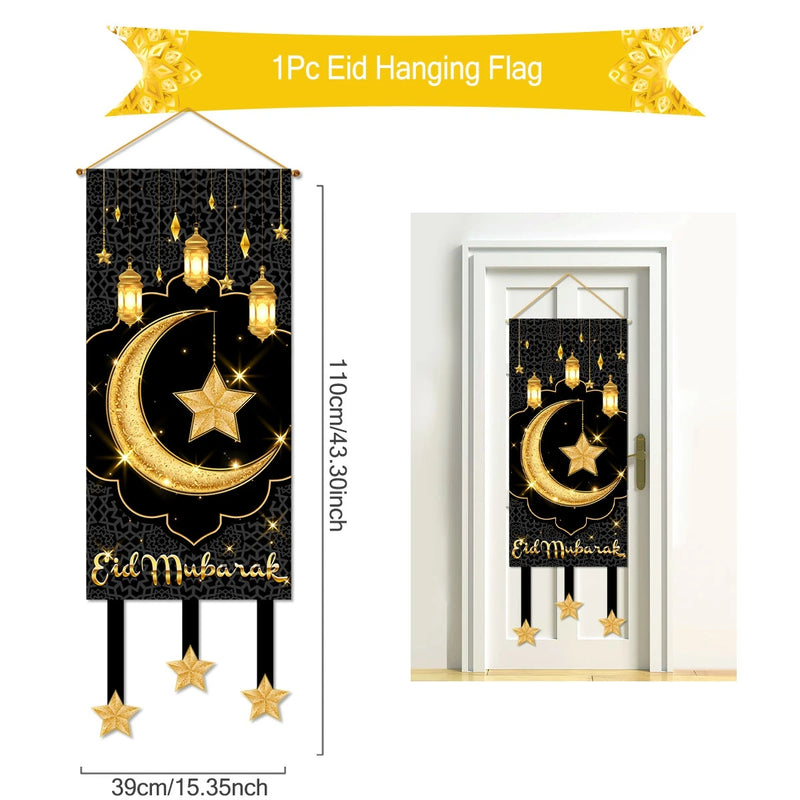 Eid Mubarak Decoration 2025 Hanging Flag Ramadan For Home Door Islamic Muslim Party Decor Ramadan Kareem Banner Eid Al-Fitr Gift