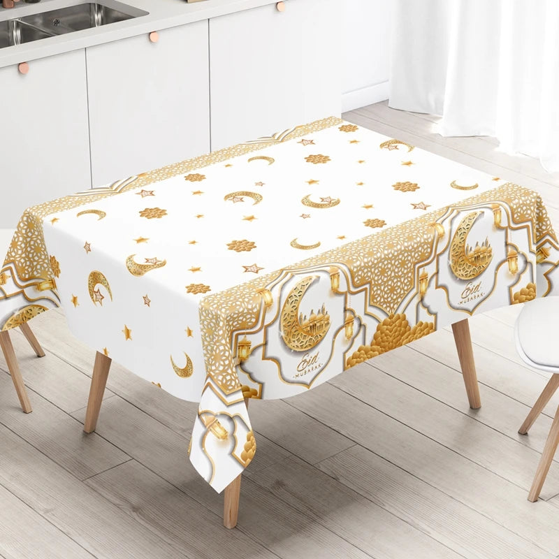 Eid Mubarak Star Moon Tablecloth Ramadan Kareem Decor for Home 2025