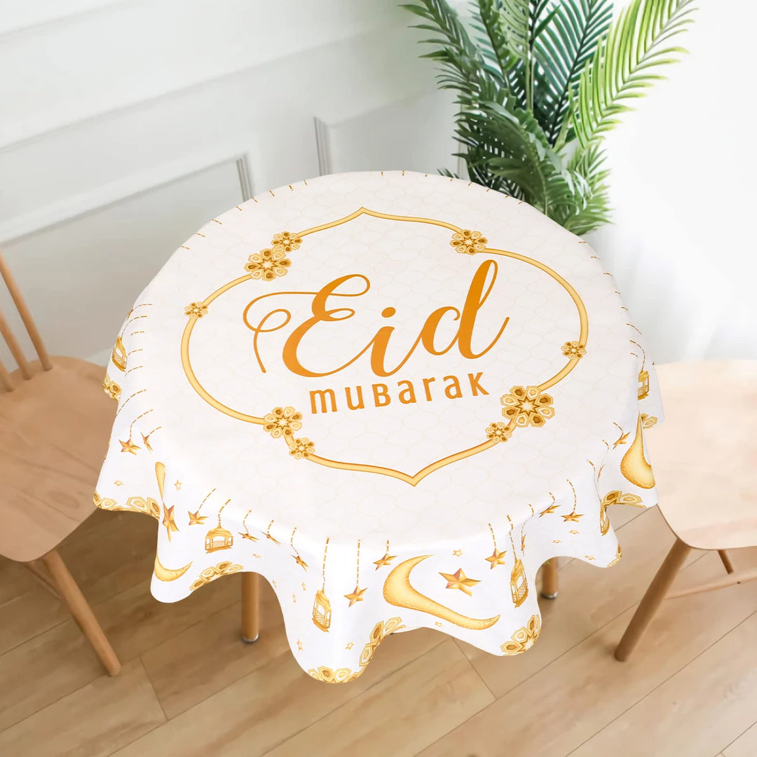 Eid Mubarak Moon Star Round Tablecloth