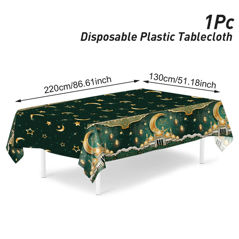 Eid Mubarak Star Moon Tablecloth Ramadan Kareem Decor for Home 2025