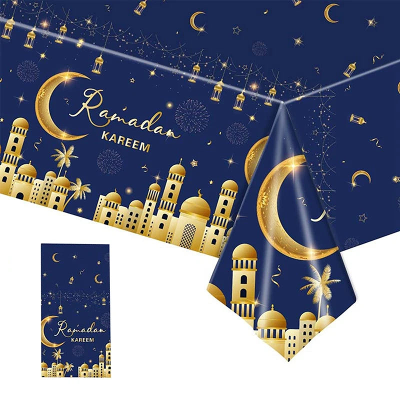 Eid Mubarak Star Moon Tablecloth Ramadan Kareem Decor for Home 2025