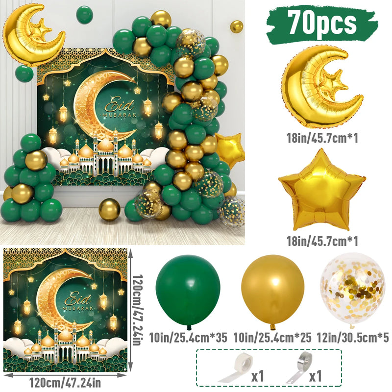 Eid Mubarak Green Gold Balloon Garland Arch Ramadan Kareem Decoration For Home 2025 Ramadan Muslim Islamic Festival Party Decor