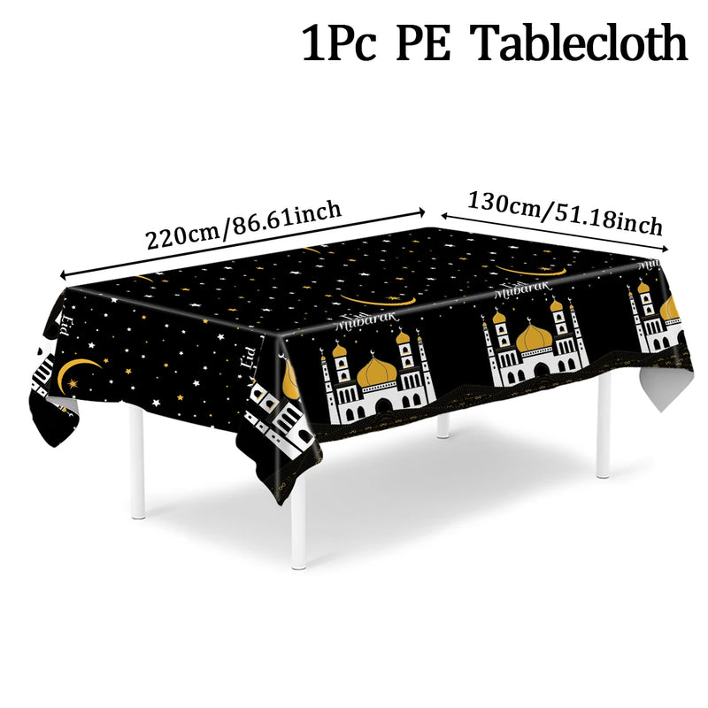 Eid Mubarak Star Moon Tablecloth Ramadan Kareem Decor for Home 2025