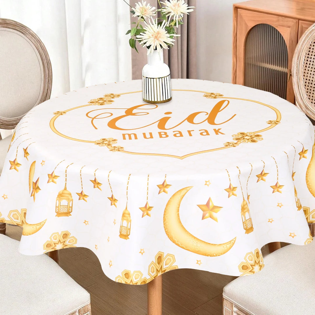 Eid Mubarak Moon Star Round Tablecloth
