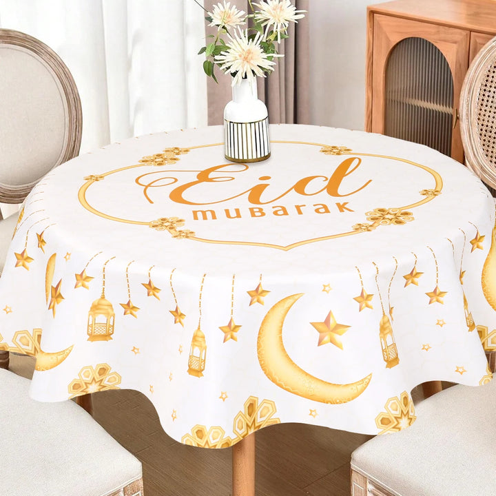 Eid Mubarak Moon Star Round Tablecloth