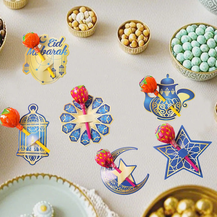 48pcs Eid Mubarak Lollipop Decor Cards