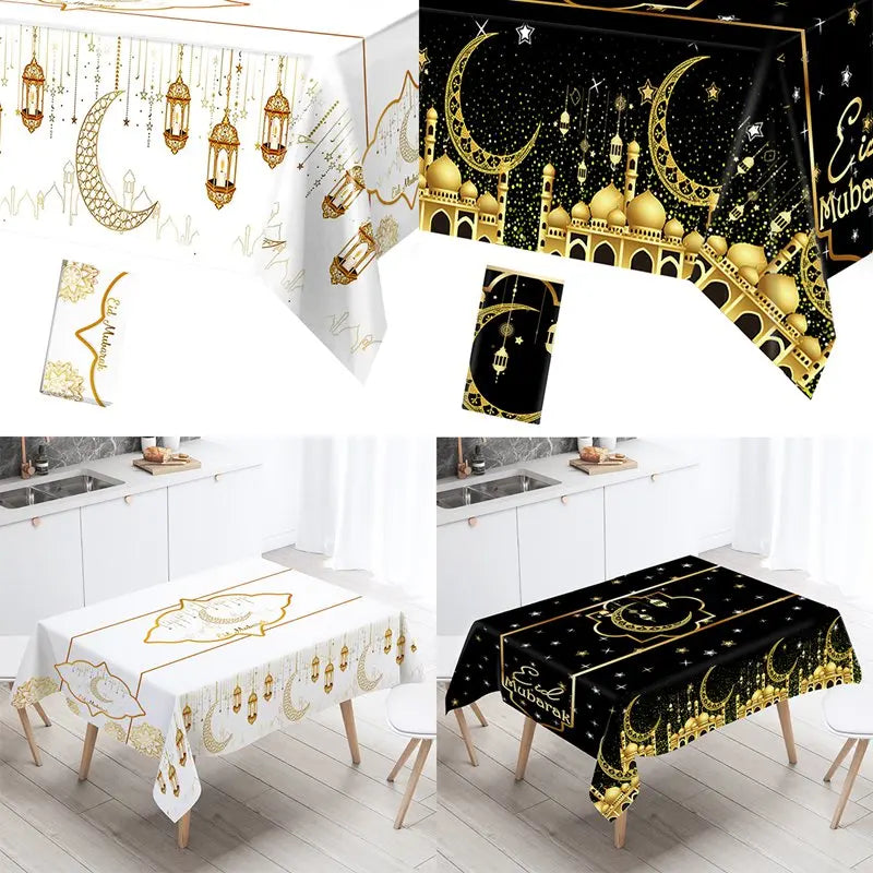 Eid Mubarak Star Moon Tablecloth Ramadan Kareem Decor for Home 2025