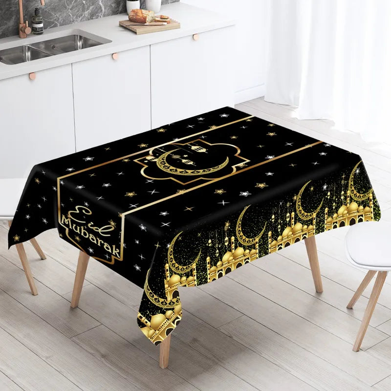 Eid Mubarak Star Moon Tablecloth Ramadan Kareem Decor for Home 2025