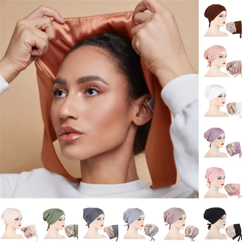 Double Layer Modal Satin Hijab Cap for Islam Women