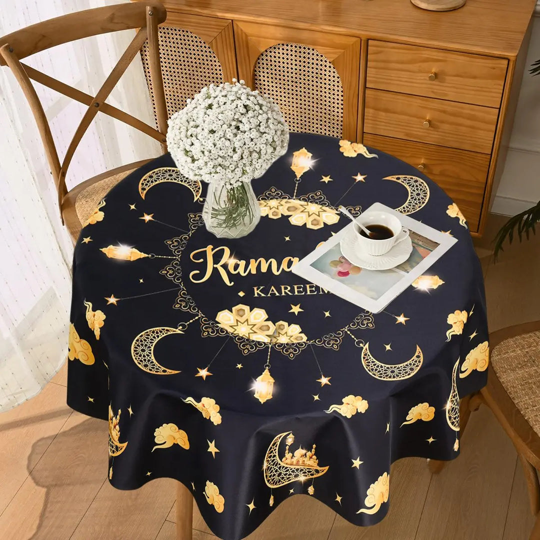 Eid Mubarak Moon Star Round Tablecloth