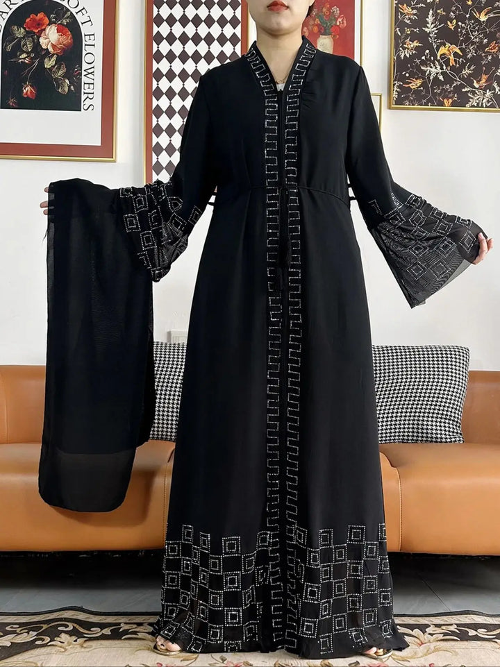 Women Long Sleeve Chiffon Abaya