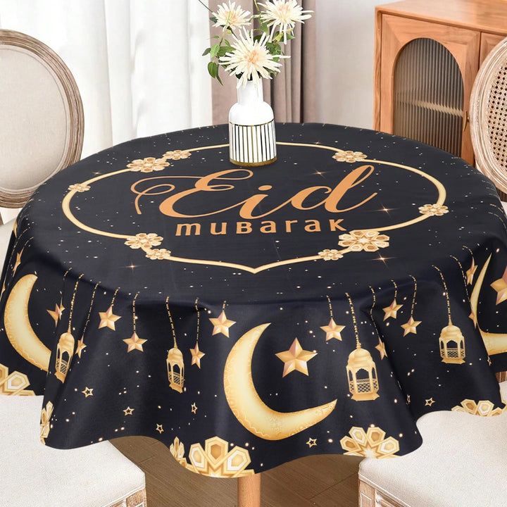 Eid Mubarak Moon Star Round Tablecloth