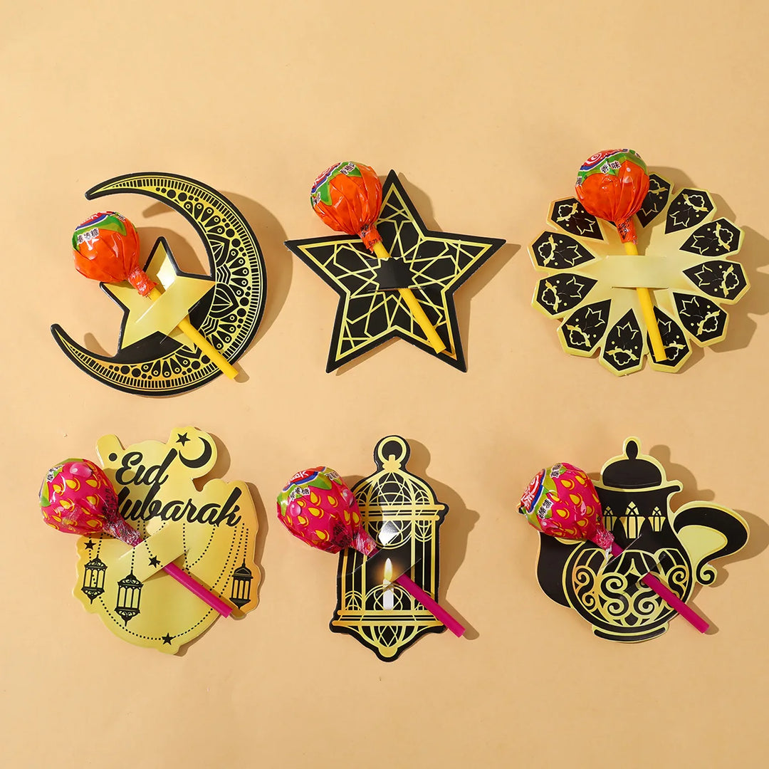 48pcs Eid Mubarak Lollipop Decor Cards
