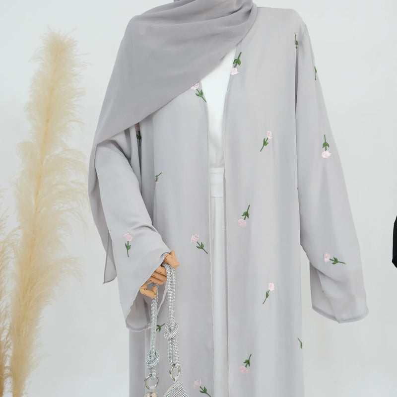 New Black Embroidered Kimono Abaya