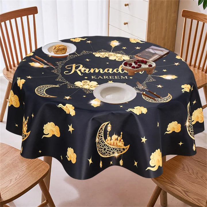Eid Mubarak Moon Star Round Tablecloth