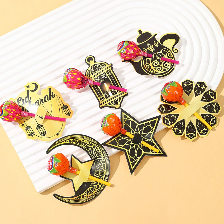 48pcs Eid Mubarak Lollipop Decor Cards