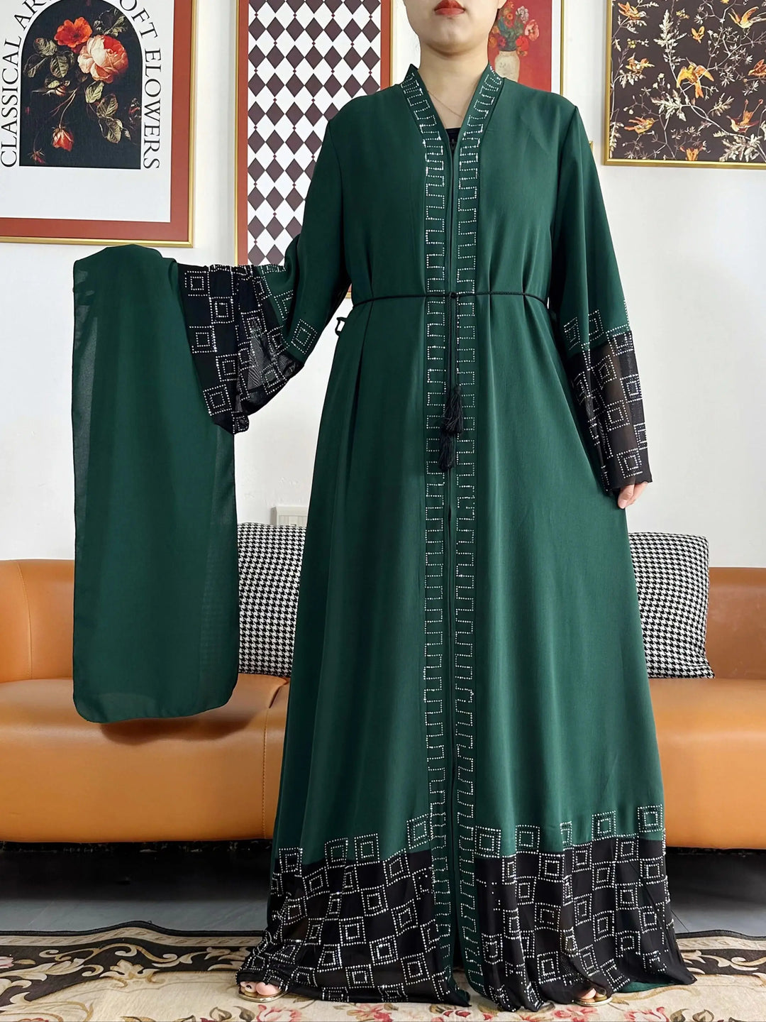 Women Long Sleeve Chiffon Abaya