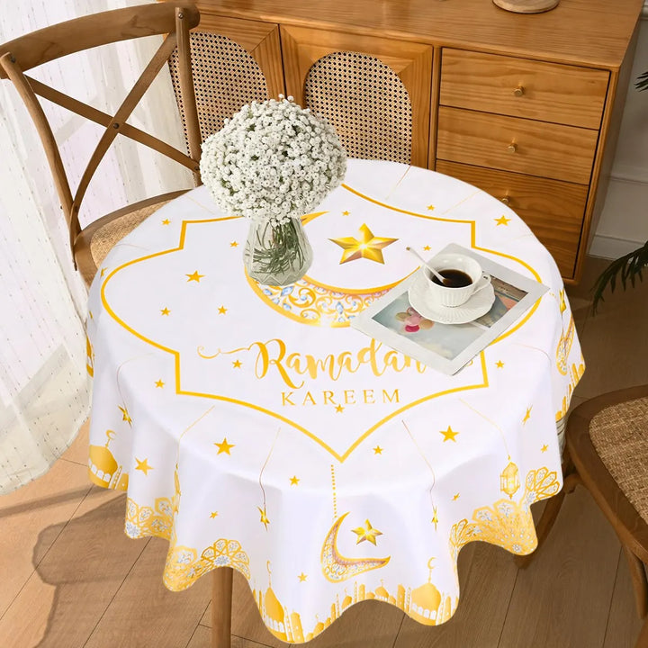 Eid Mubarak Moon Star Round Tablecloth