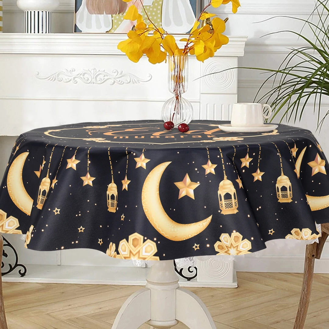 Eid Mubarak Moon Star Round Tablecloth