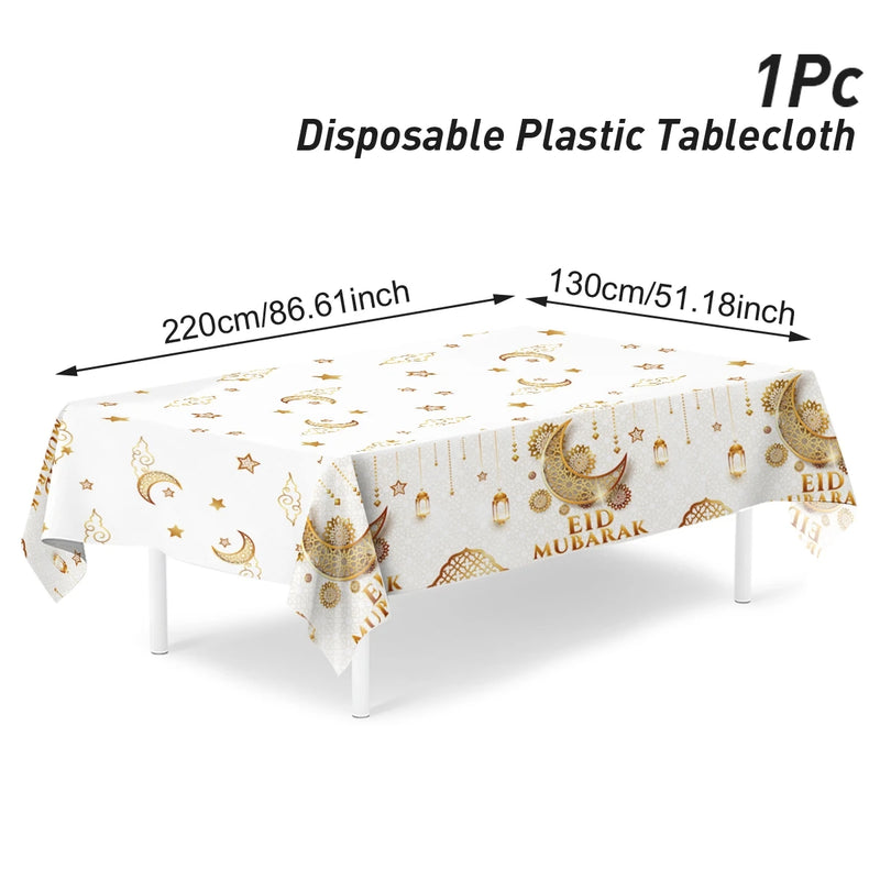 Eid Mubarak Star Moon Tablecloth Ramadan Kareem Decor for Home 2025