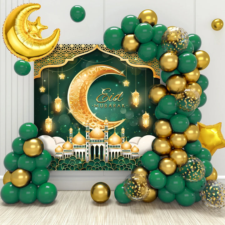 Eid Mubarak Green Gold Balloon