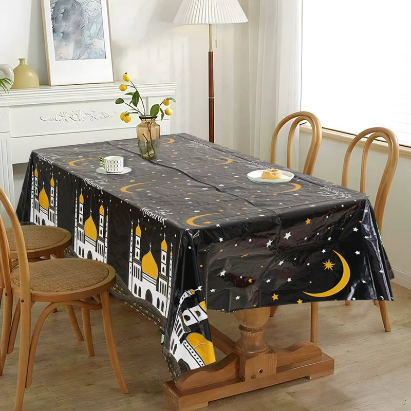 Eid Mubarak Star Moon Tablecloth Ramadan Kareem Decor for Home 2025