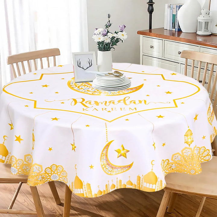 Eid Mubarak Moon Star Round Tablecloth