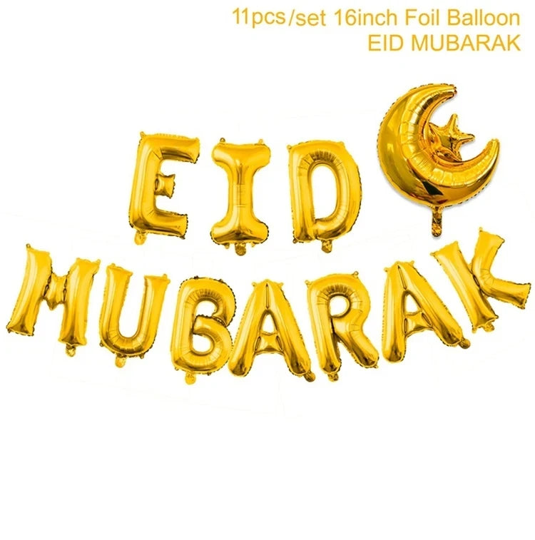 Eid Mubarak Banner Balloon Ramadan Decoration 2025 for Home Ramadan Kareem Banner Islamic Muslim Party Decor Eid Al Adha Gifts