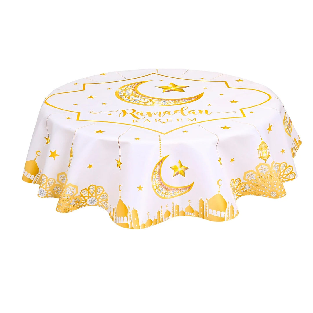 Eid Mubarak Moon Star Round Tablecloth