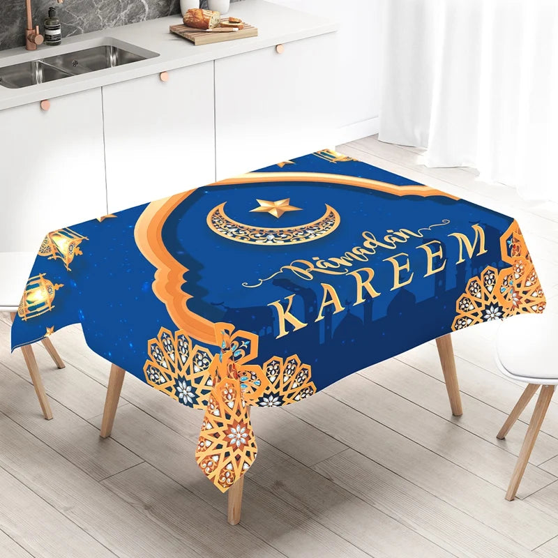 Eid Mubarak Star Moon Tablecloth Ramadan Kareem Decor for Home 2025