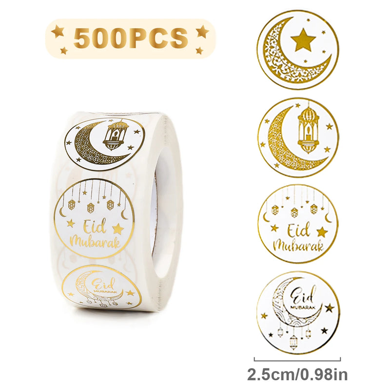 500pcs EID Mubarak Round Stickers Ramadan Kareem Decoration 2025 Islamic Muslim Party Supplies Eid Al Adha Gift Label stickers