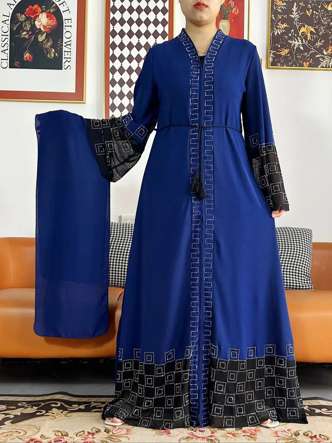Women Long Sleeve Chiffon Abaya