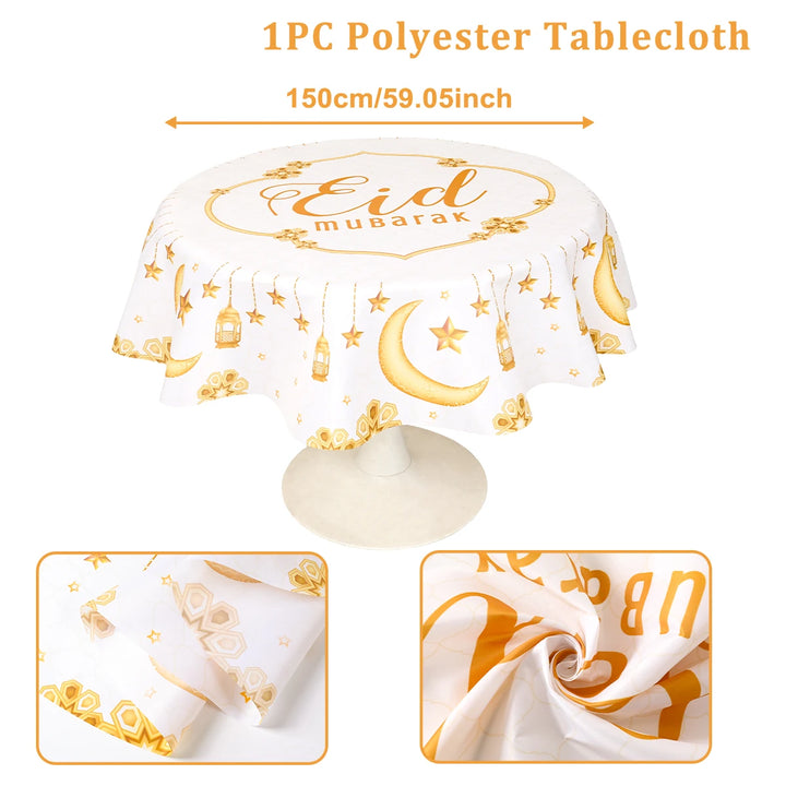 Eid Mubarak Moon Star Round Tablecloth