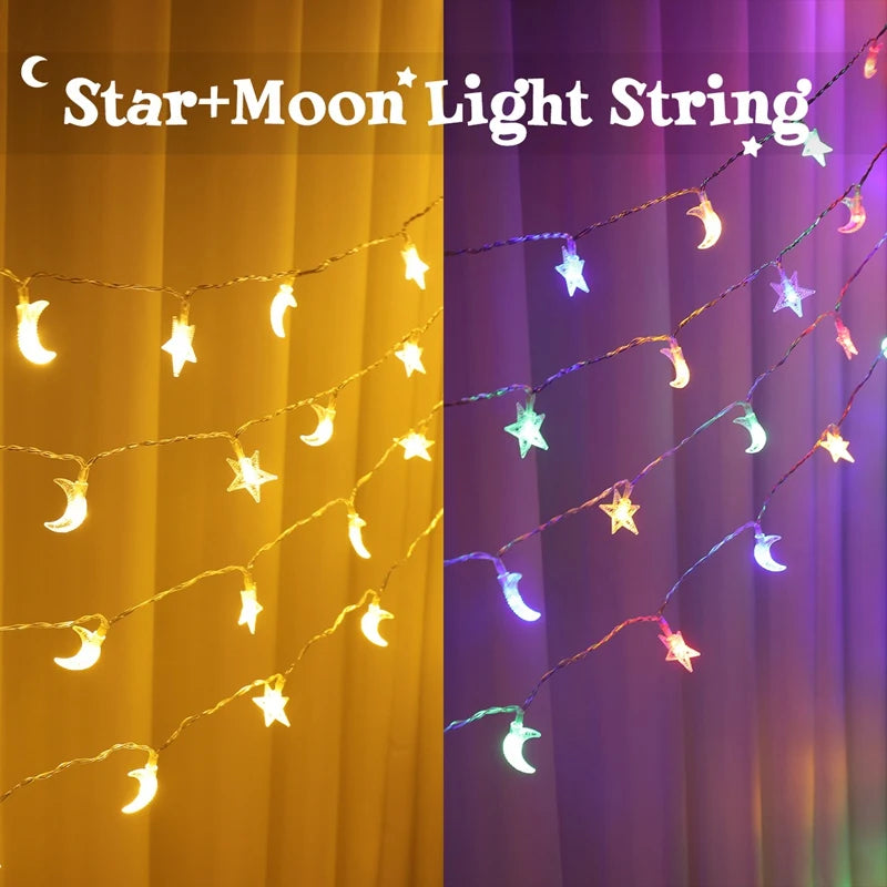 Moon Star Eid Mubarak String Light 2025 Ramadan Decoration For Home