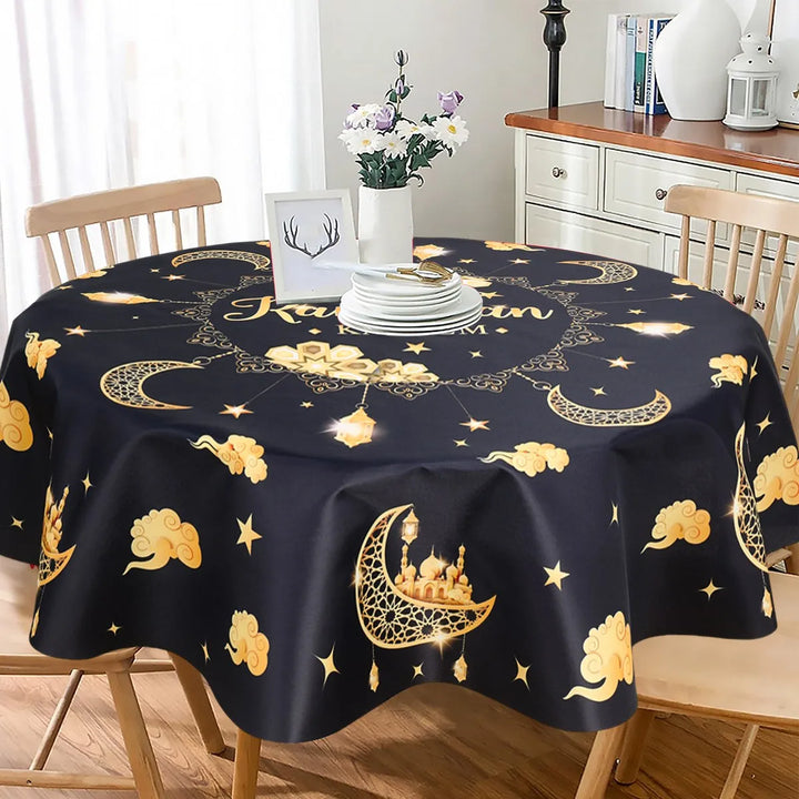Eid Mubarak Moon Star Round Tablecloth